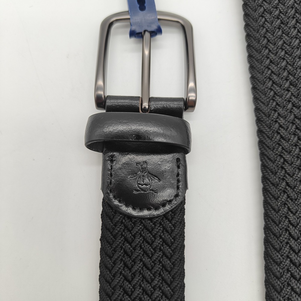 Original Penguin Black Braided Stretch Belt Men's L 38-40 Genuine Leather NWT - Picture 3 of 7